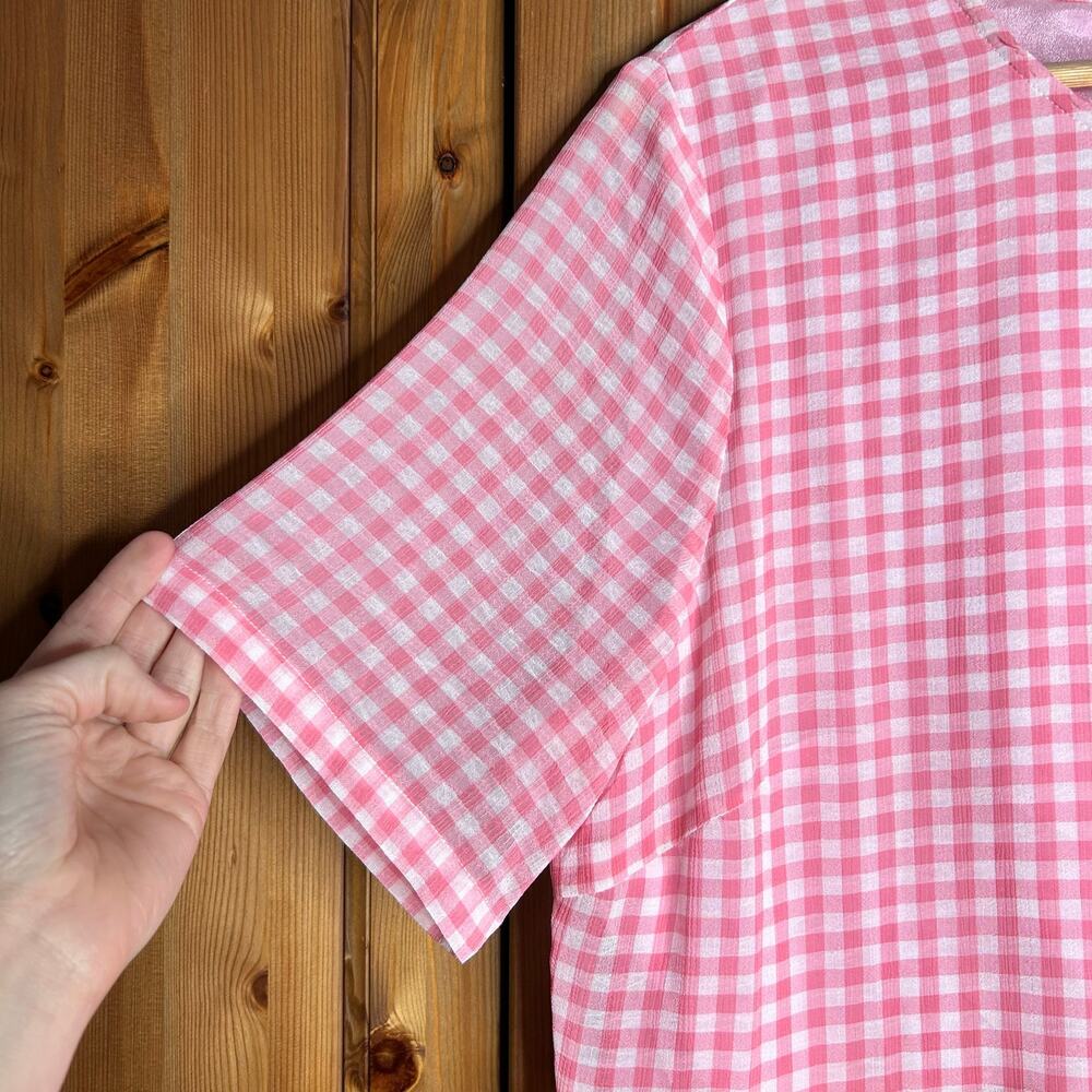 Never Fully Dressed Pink, Yellow and Coral Gingham Tiered Midi Dress - Picture 5 of 7